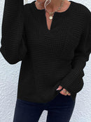 Notched Long Sleeve Sweater - SELFTRITSS   