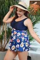 Plus Size Floral Ruched Sleeveless Swim Top - SELFTRITSS