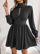 Cutout Turtleneck A-Line Mini Dress - SELFTRITSS