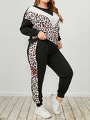 Plus Size Leopard Sweatshirt and Sweatpants Set - SELFTRITSS