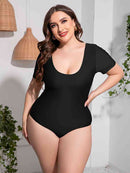Plus Size Scoop Neck Short Sleeve One-Piece Swimsuit - SELFTRITSS