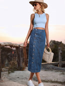 Button Down Denim Skirt - SELFTRITSS