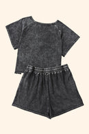 Heathered Round Neck Top and Shorts Lounge Set - SELFTRITSS