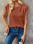 Pocketed Round Neck Knit Top - SELFTRITSS