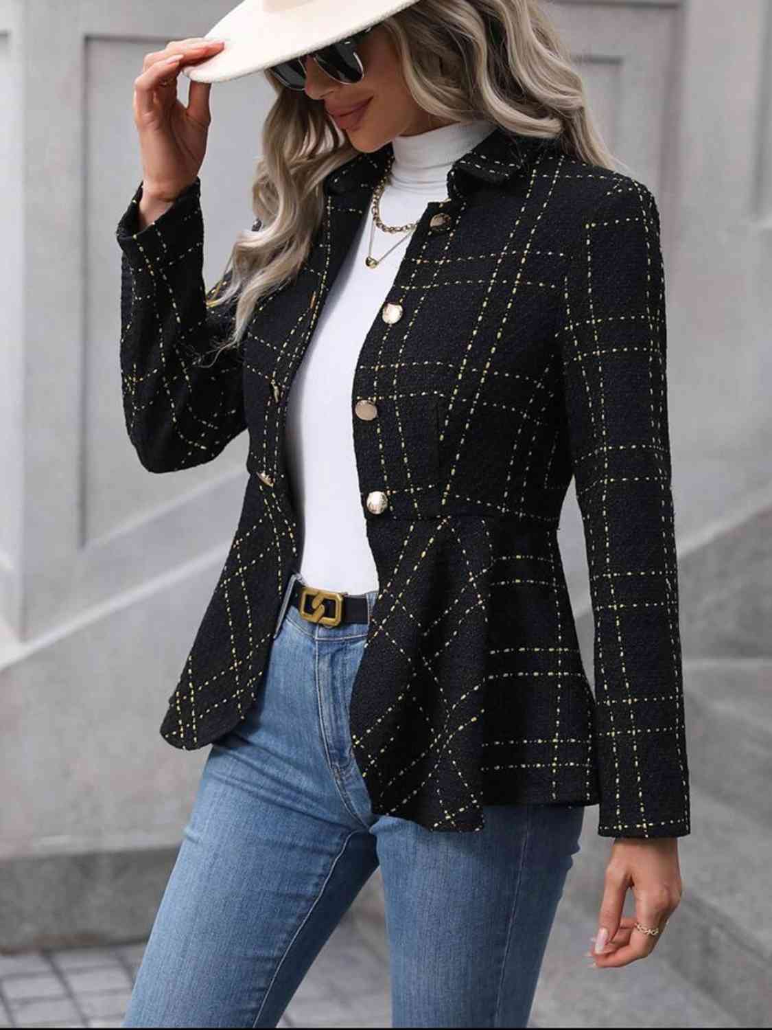 Ruffle Hem Collared Blazer - SELFTRITSS