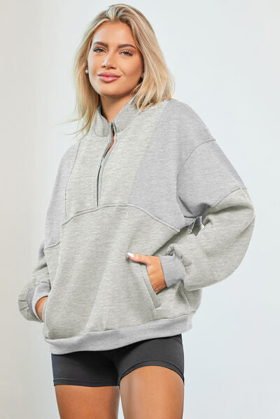 Half Zip Dropped Shoulder Sweatshirt - SELFTRITSS   