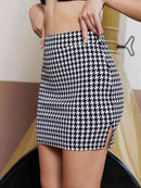 Houndstooth High Waist Mini Skirt - SELFTRITSS