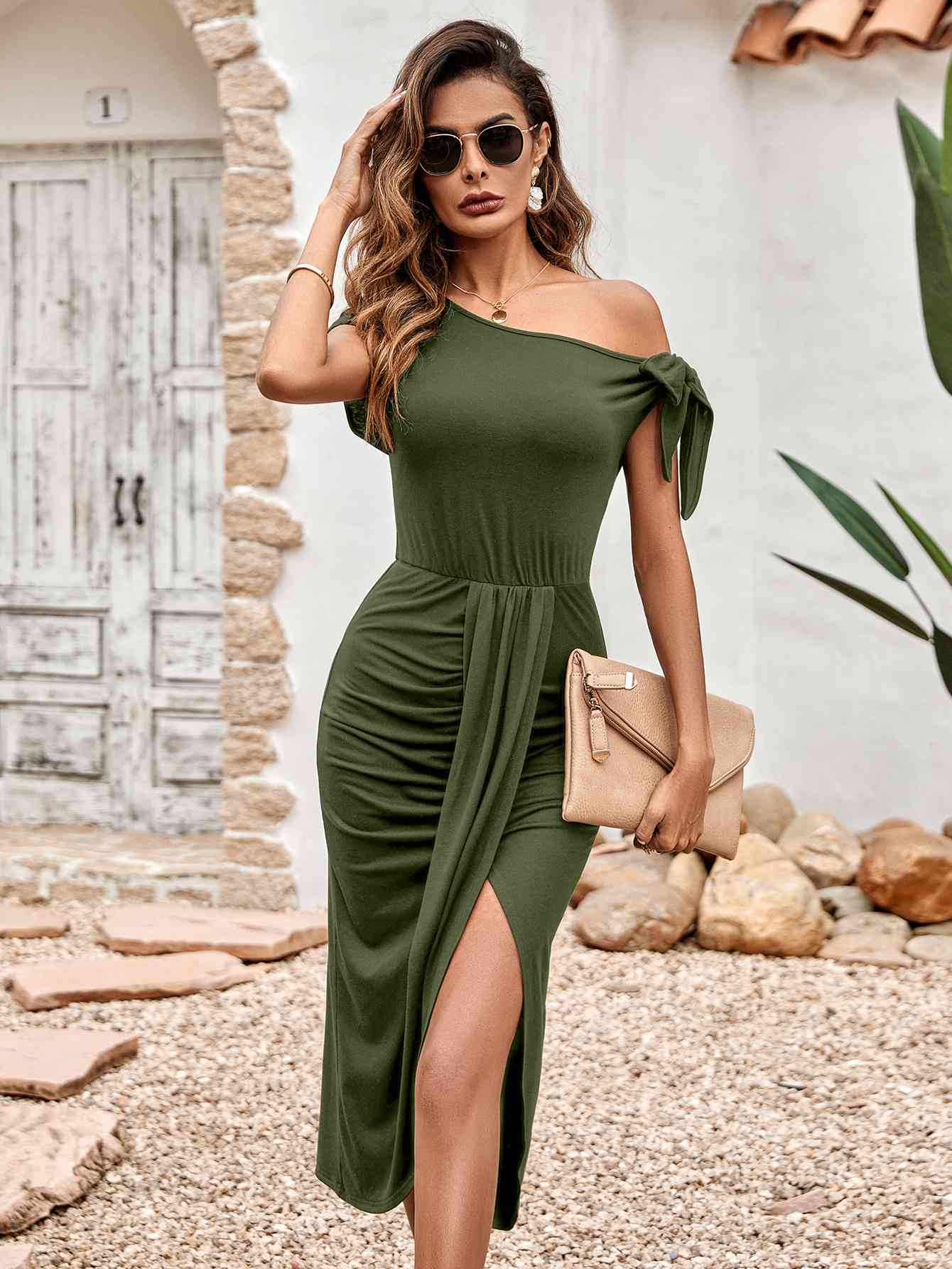 Asymmetrical Front Slit Midi Dress - SELFTRITSS   