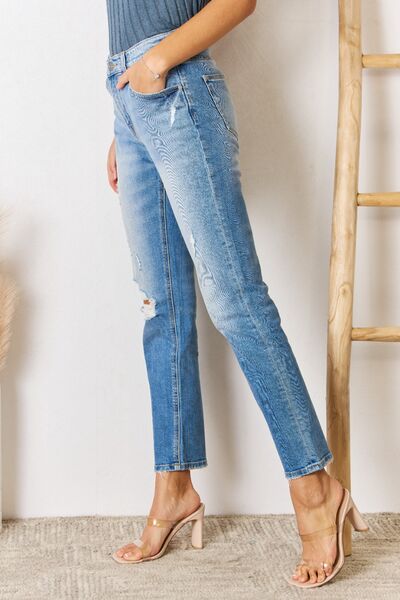 Kancan High Rise Distressed Slim Straight Jeans - SELFTRITSS   