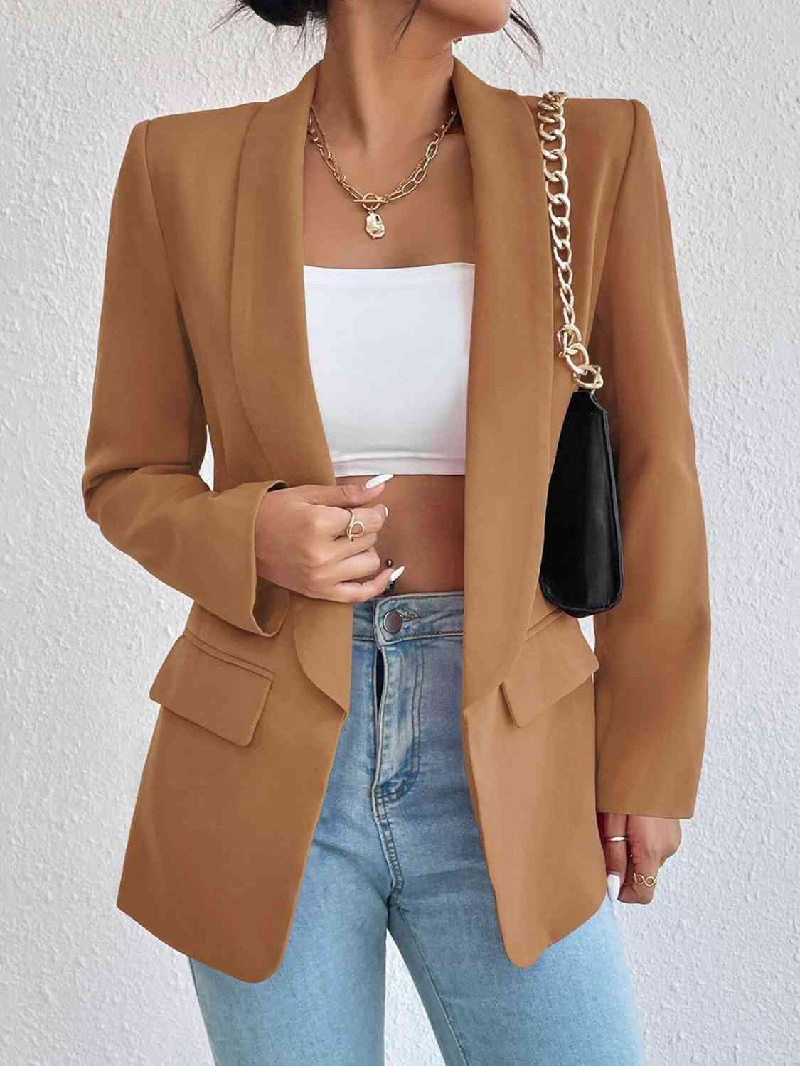 Shawl Collar Long Sleeve Blazer - SELFTRITSS