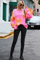 Flower Round Neck Dropped Shoulder Sweater - SELFTRITSS