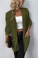 Rib-Knit Open Front Pocketed Cardigan - SELFTRITSS   