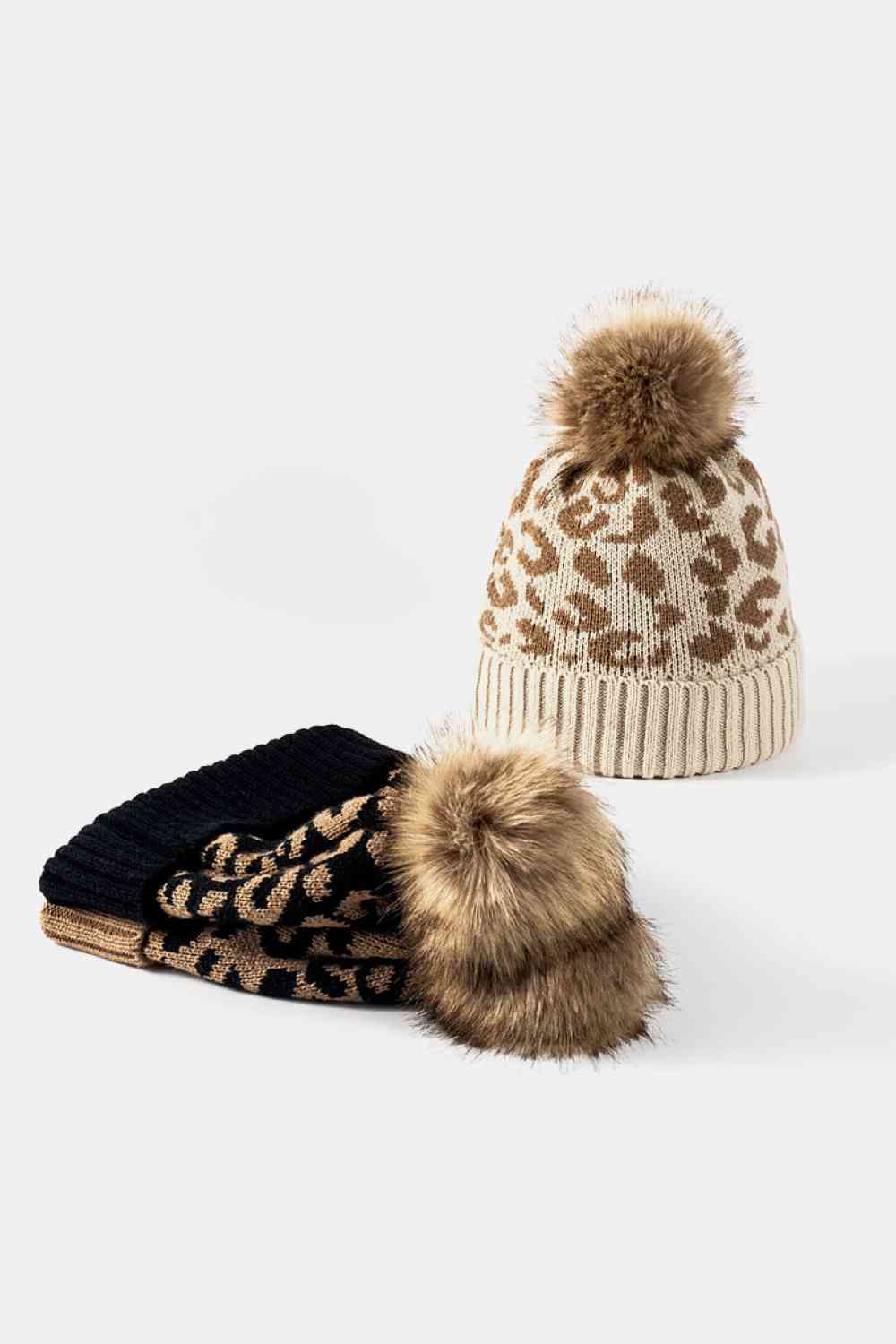 Leopard Pom-Pom Cuffed Beanie - SELFTRITSS   