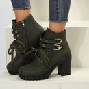 PU Leather Round Toe Block Heel Boots - SELFTRITSS
