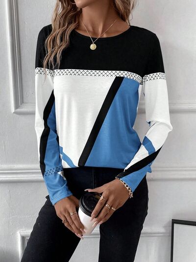 Contrast Round Neck Long Sleeve T-Shirt - SELFTRITSS