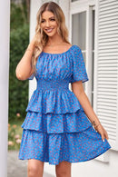 Floral Smocked Short Sleeve Layered Dress - SELFTRITSS