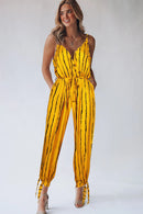 Striped Contrast Tie Ankle Spaghetti Strap Jumpsuit - SELFTRITSS   