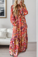 Printed Ruffled V-Neck Tiered Dress - SELFTRITSS