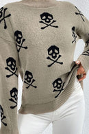 Graphic Mock Neck Dropped Shoulder Sweater - SELFTRITSS
