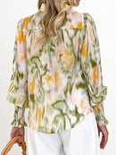 Printed Lantern Sleeve Button Up Shirt - SELFTRITSS