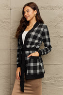 Ninexis Full Size Plaid Tie Waist Pocketed Cardigan - SELFTRITSS