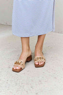 Forever Link Square Toe Chain Detail Clog Sandal in Tan - SELFTRITSS