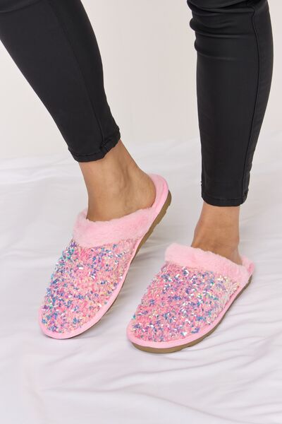 Forever Link Sequin Plush Round Toe Slippers - SELFTRITSS