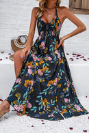 Smocked Slit Tied Printed Dress - SELFTRITSS