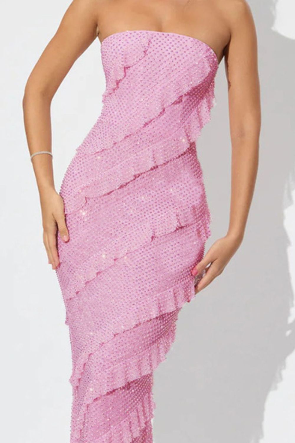 Sequin Ruffled Straight Across Dress - SELFTRITSS