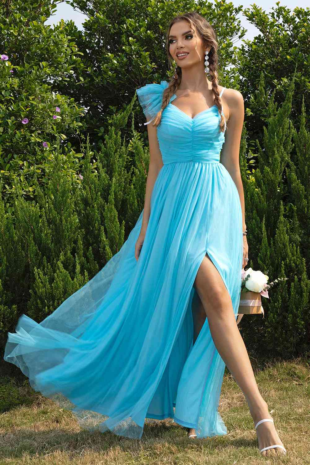Asymmetrical Ruched Slit Dress - SELFTRITSS