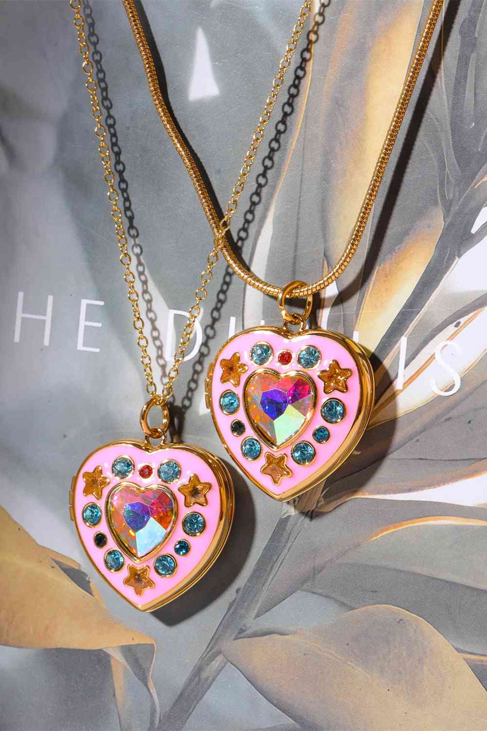 Rhinestone Decor Heart Box Pendant Necklace - SELFTRITSS