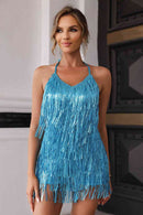 Halter Neck Backless Fringe Dress - SELFTRITSS   