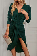 Ruched Surplice Long Sleeve Dress - SELFTRITSS
