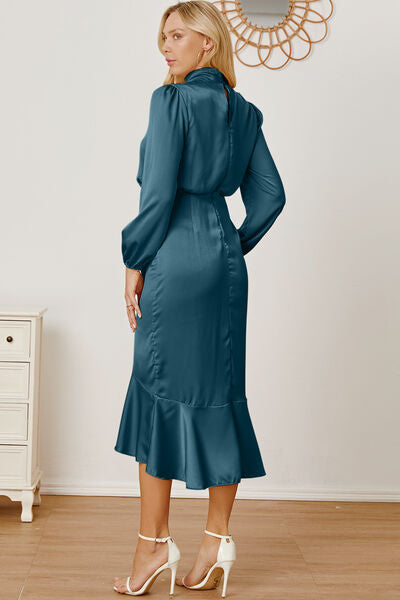 Mock Neck Ruffled Asymmetrical Dress - SELFTRITSS