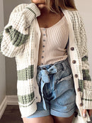 Plus Size Striped Button Up Dropped Shoulder Cardigan - SELFTRITSS