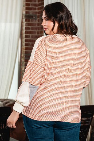 Plus Size Exposed Seam Color Block Round Neck Sweatshirt - SELFTRITSS