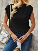 Pocketed Round Neck Knit Top - SELFTRITSS