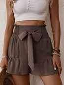 Tie Front Smocked Waist Shorts - SELFTRITSS