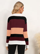 Striped Round Neck Dropped Shoulder Sweater - SELFTRITSS