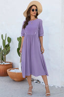 Decorative Button Round Neck Half Sleeve Dress - SELFTRITSS