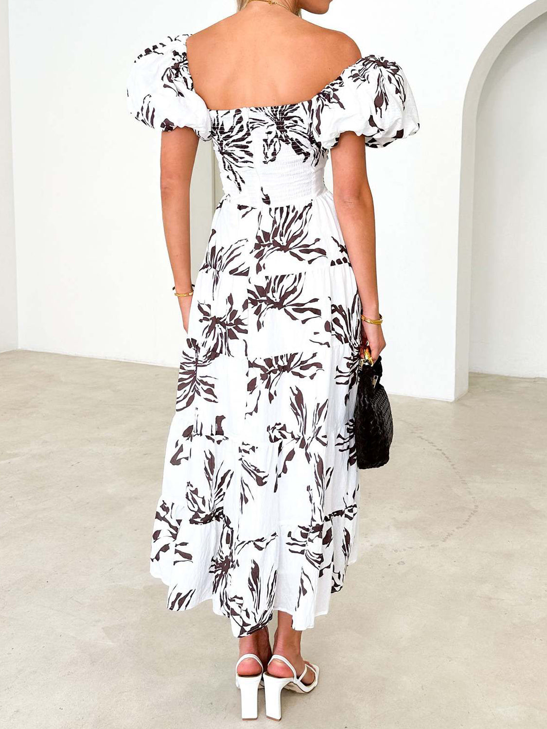 Twisted Printed Puff Sleeve Dress - SELFTRITSS   