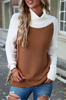 Contrast Turtleneck Raglan Sleeve Sweater - SELFTRITSS   