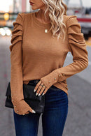 Decorative Button Puff Sleeve T-Shirt - SELFTRITSS   