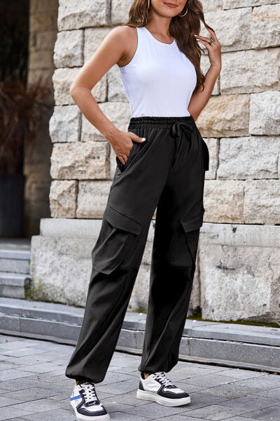 Drawstring High Waist Cargo Pants - SELFTRITSS