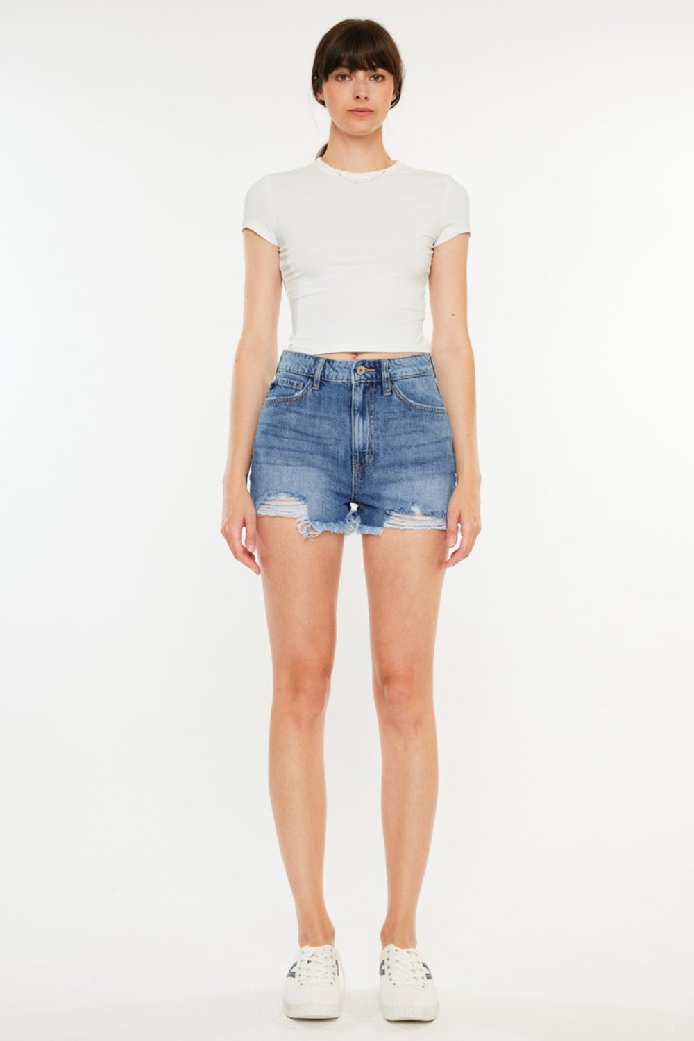 Kancan Distressed Raw Hem High Waist Denim Shorts - SELFTRITSS