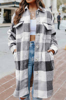 Plaid Button Up Dropped Shoulder Coat - SELFTRITSS