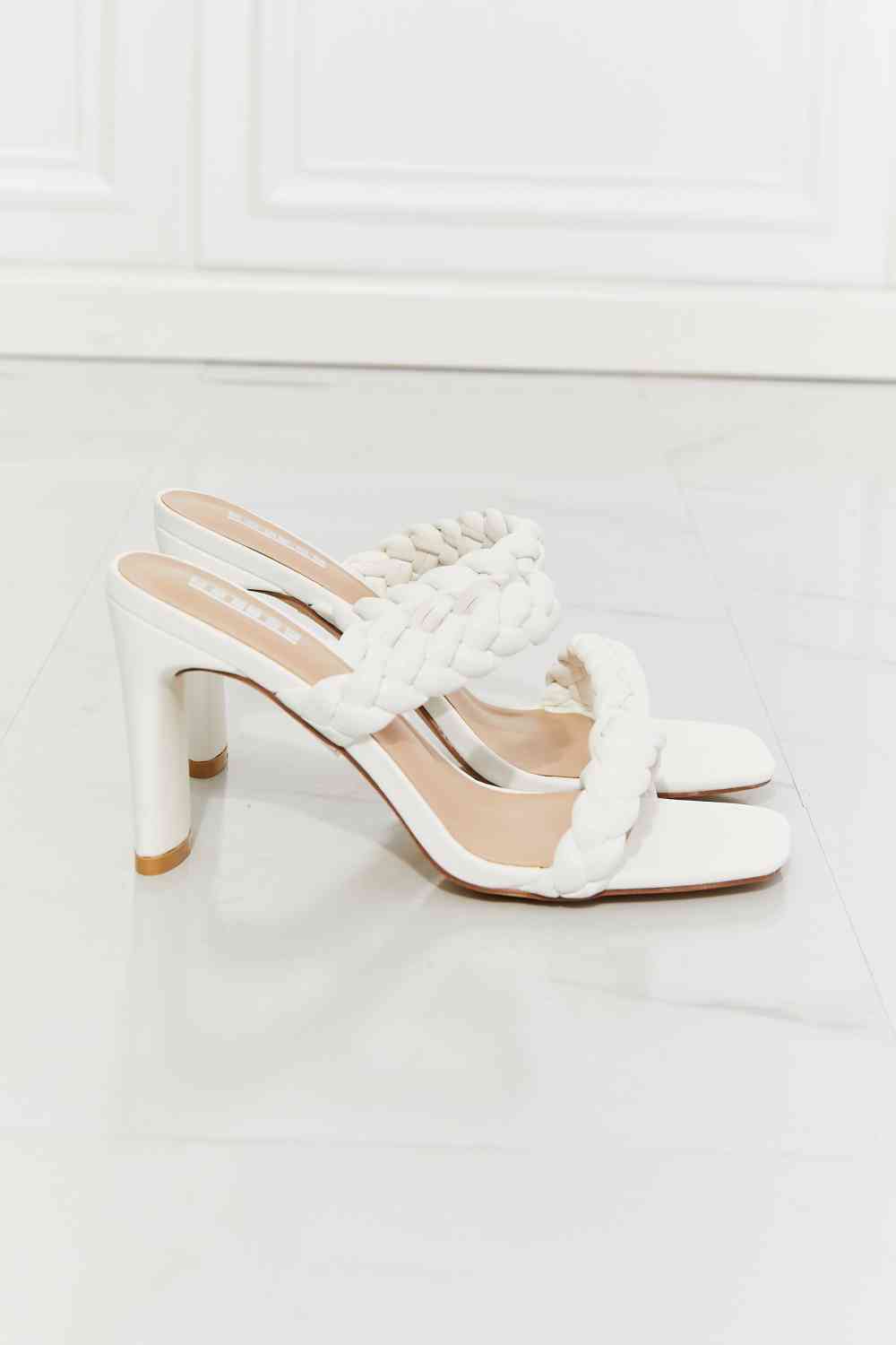 MMShoes In Love Double Braided Block Heel Sandal in White - SELFTRITSS