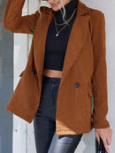Pocketed Button Up Long Sleeve Blazer - SELFTRITSS