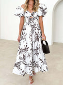 Twisted Printed Puff Sleeve Dress - SELFTRITSS   