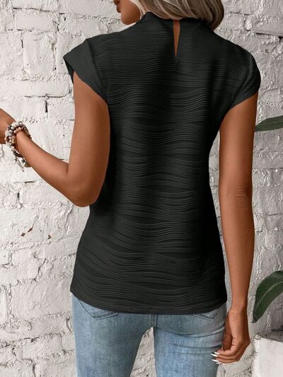 Mock Neck Cap Sleeve T-Shirt - SELFTRITSS   